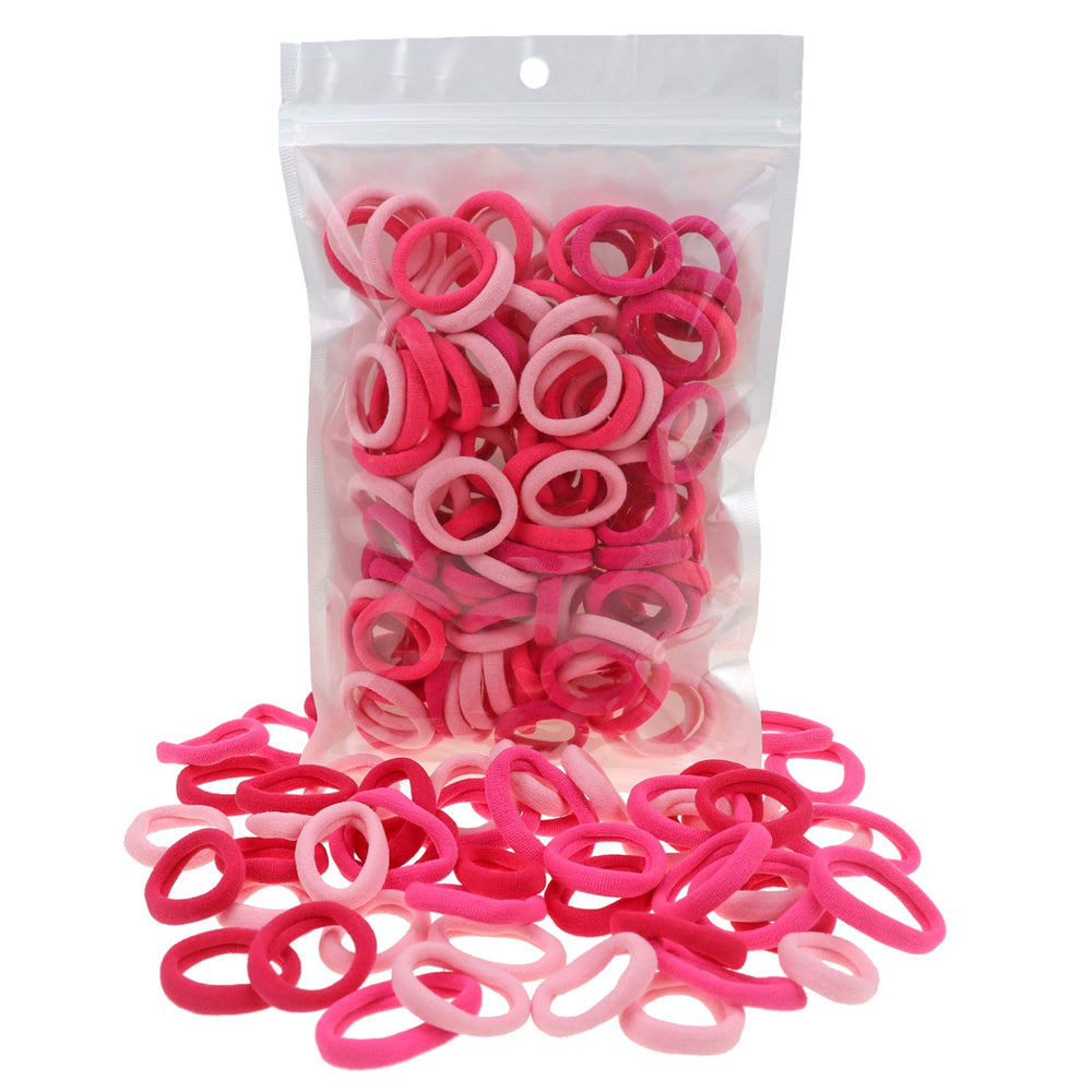 manipepe 100-pack pink elastic hair bands for gentle holds on baby hair.