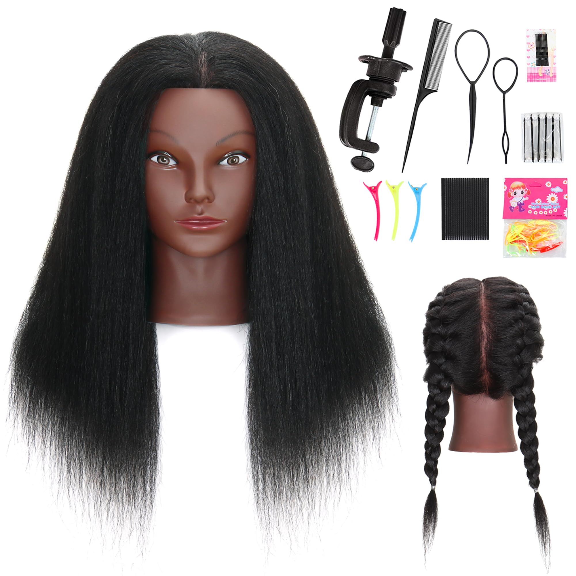 MannequeenHead 16-inch real hair braiding head for practice and skill-building.