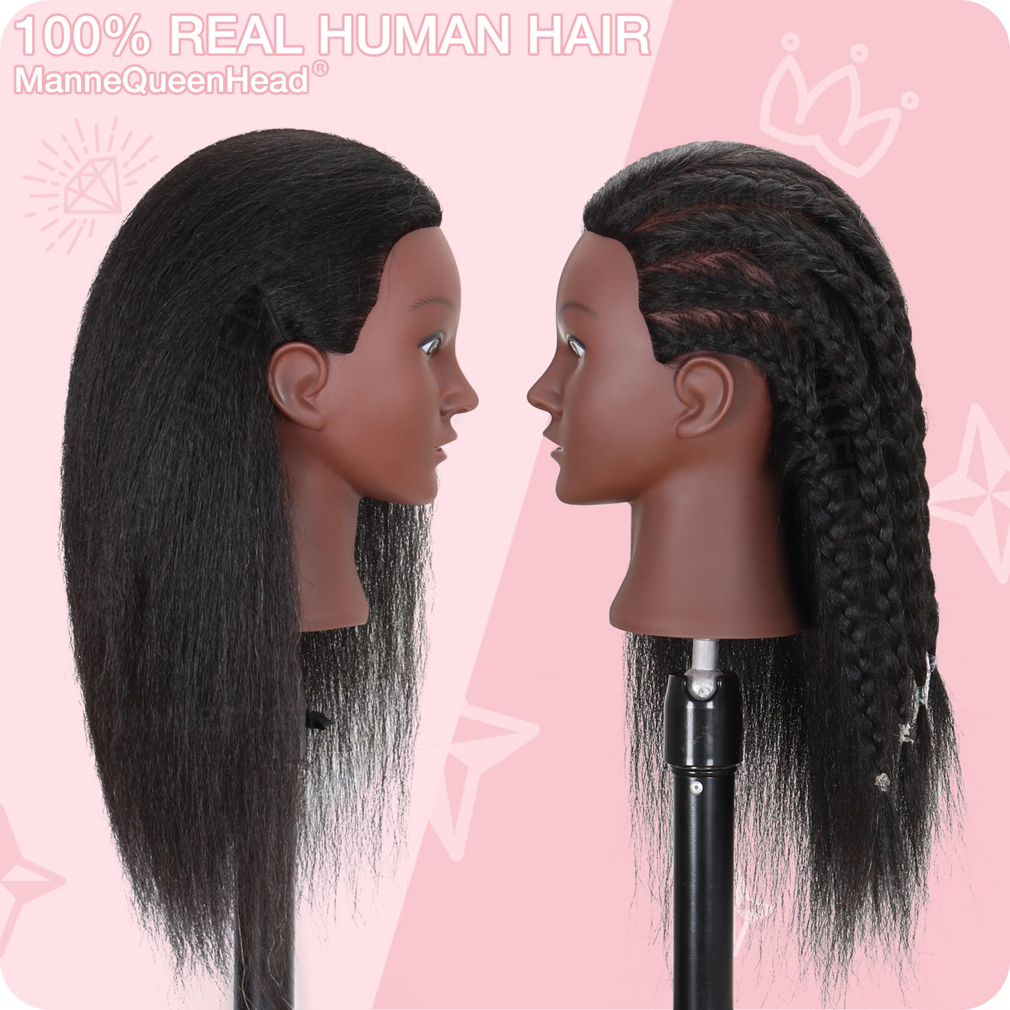 MannequeenHead sterilized real hair ensures safe, clean hair practice.