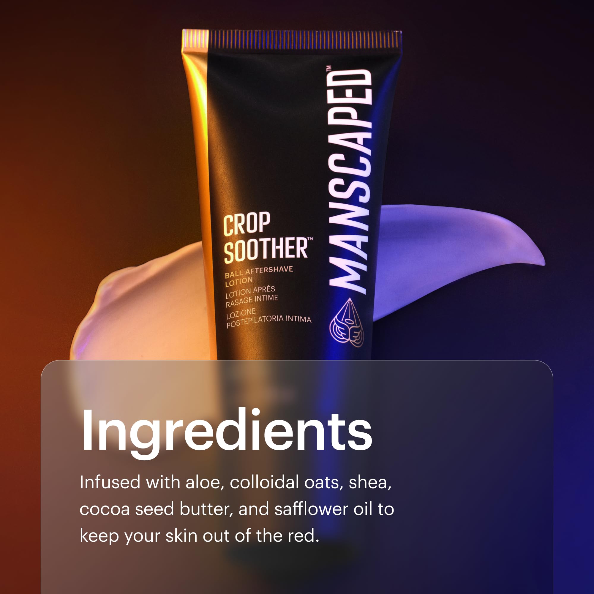 MANSCAPED Crop Soother dermatologist-tested badge indicates suitability for sensitive skin.