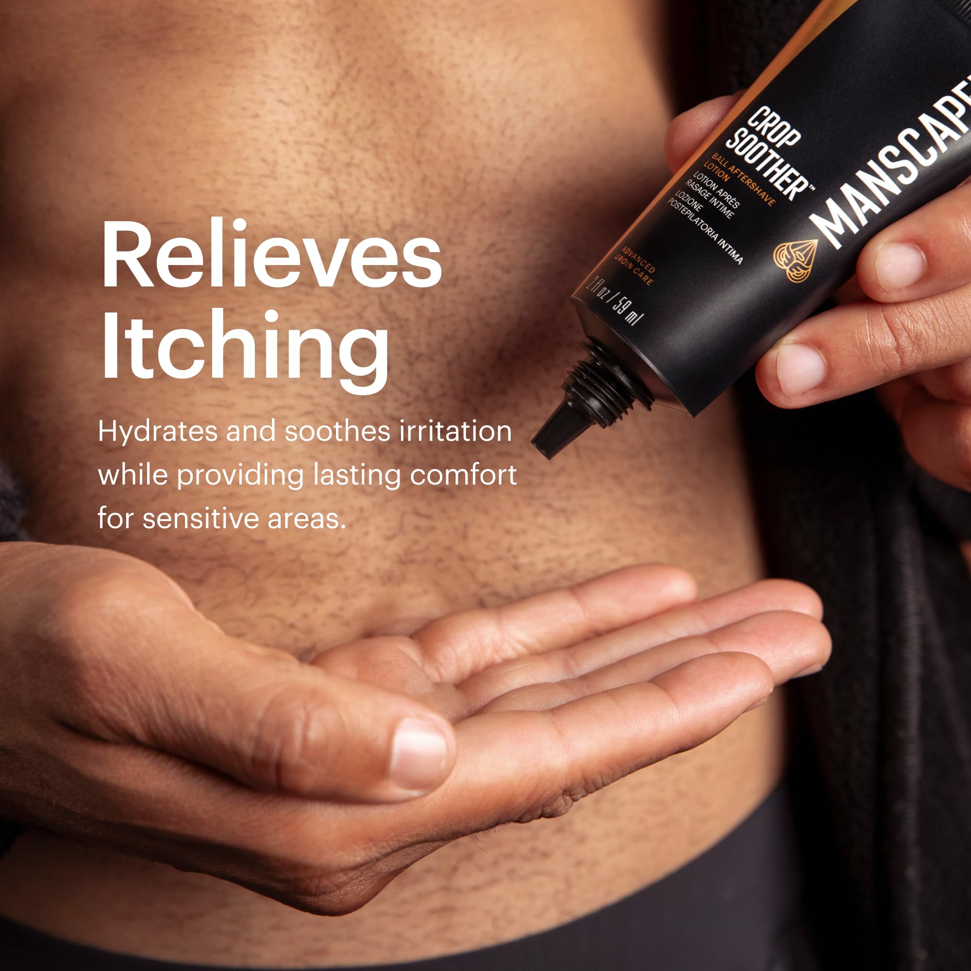MANSCAPED Crop Soother pump dispense closeup shows easy dosing.