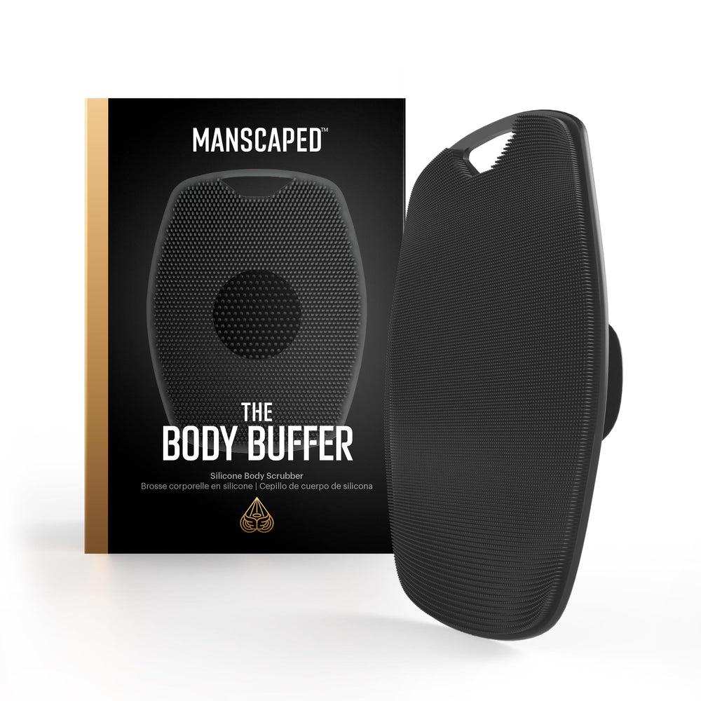 MANSCAPED The Body Buffer frente: limpieza profunda con silicona higiénica para la piel.