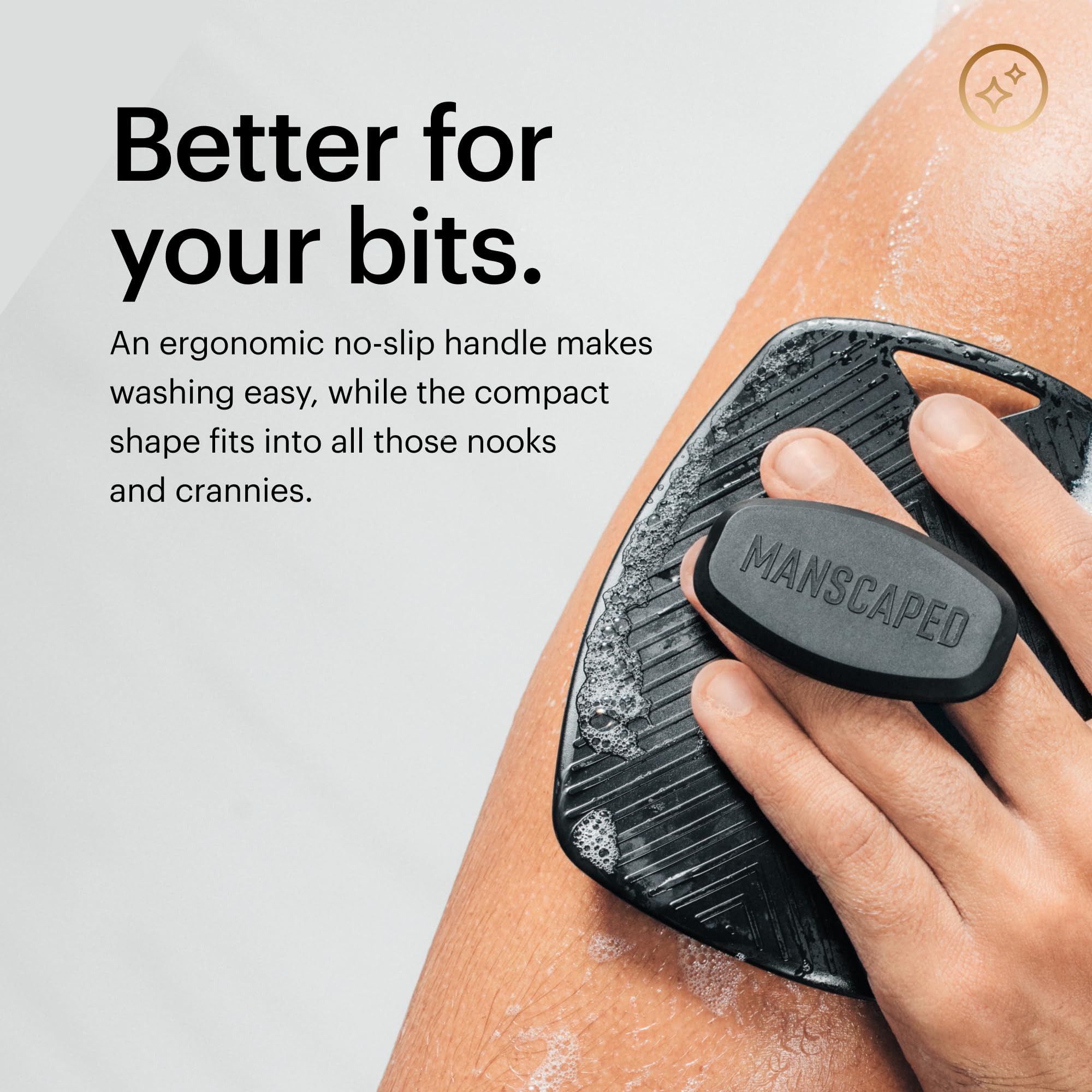 MANSCAPED The Body Buffer mango-ergonomico: agarre antideslizante para un lavado cómodo.