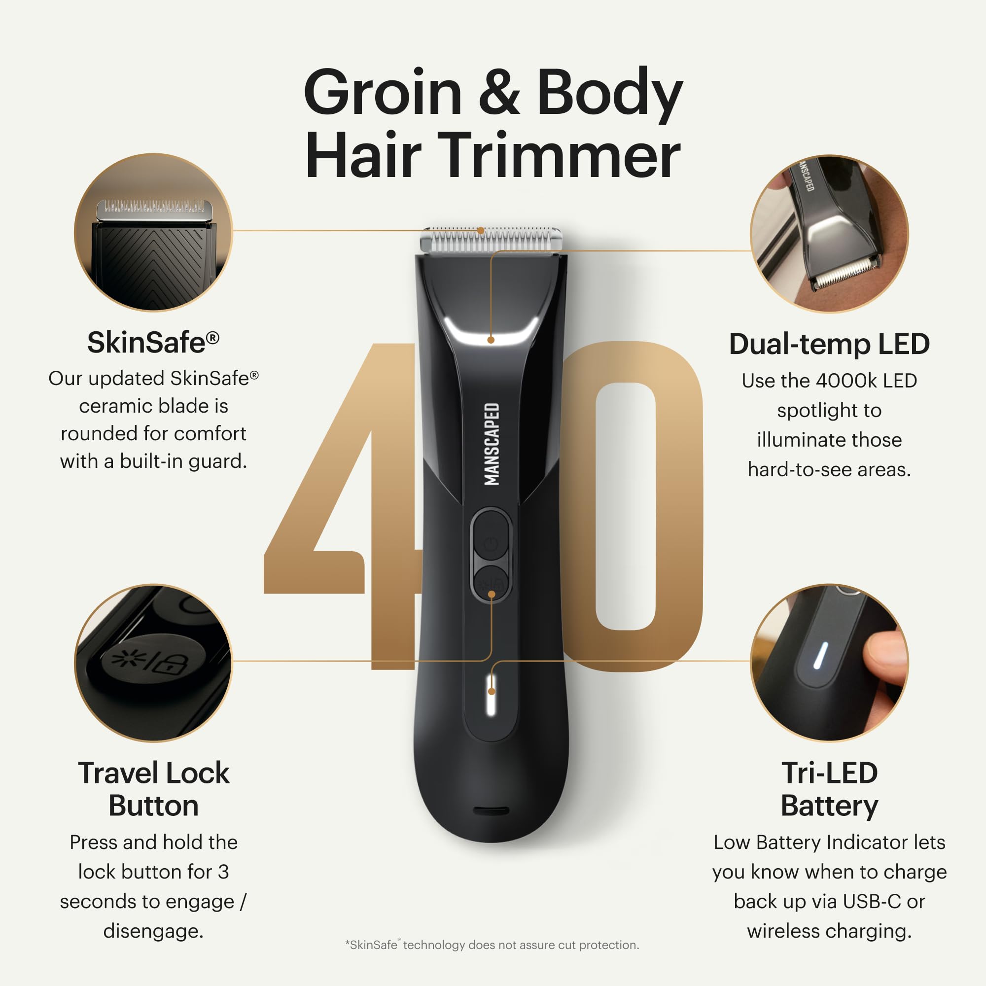MANSCAPED Lawn Mower 4.0 PRO LED light illuminates precision grooming areas