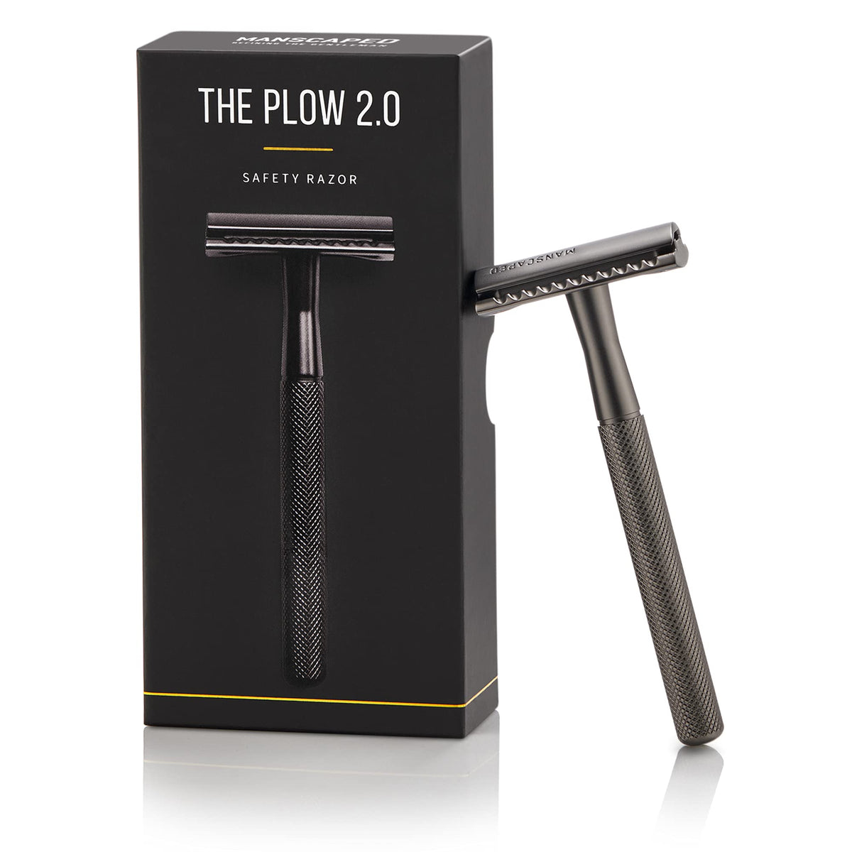 MANSCAPED The Plow 2.0 brass handle close-up for premium grip.