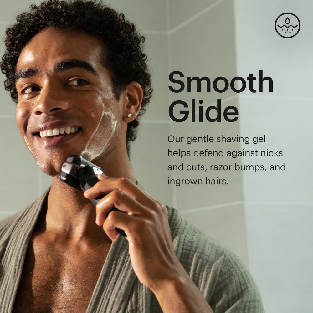 MANSCAPED Power Shave Gel bottle close-up on bathroom counter