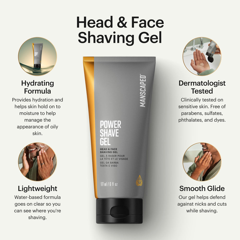 MANSCAPED Power Shave Gel applied to the face for a precise shave