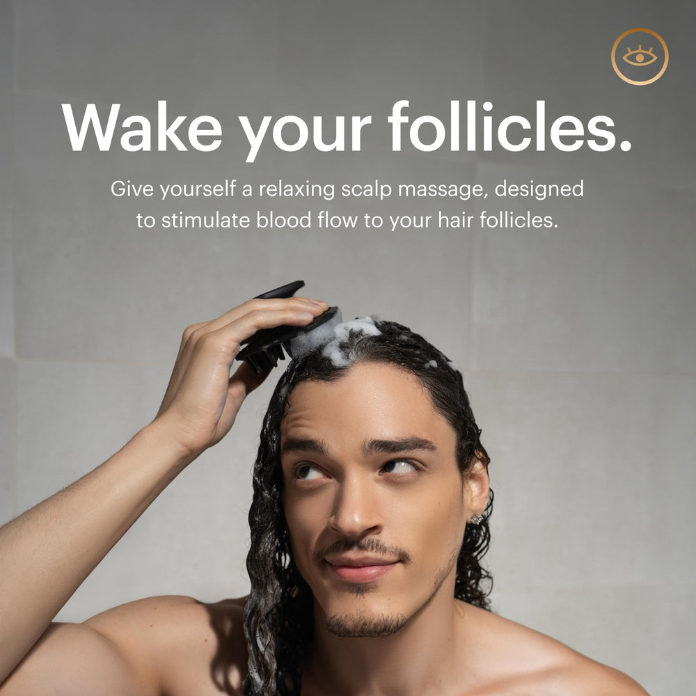 MANSCAPED Scalp Buffer soft silicone bristles for gentle cleansing.