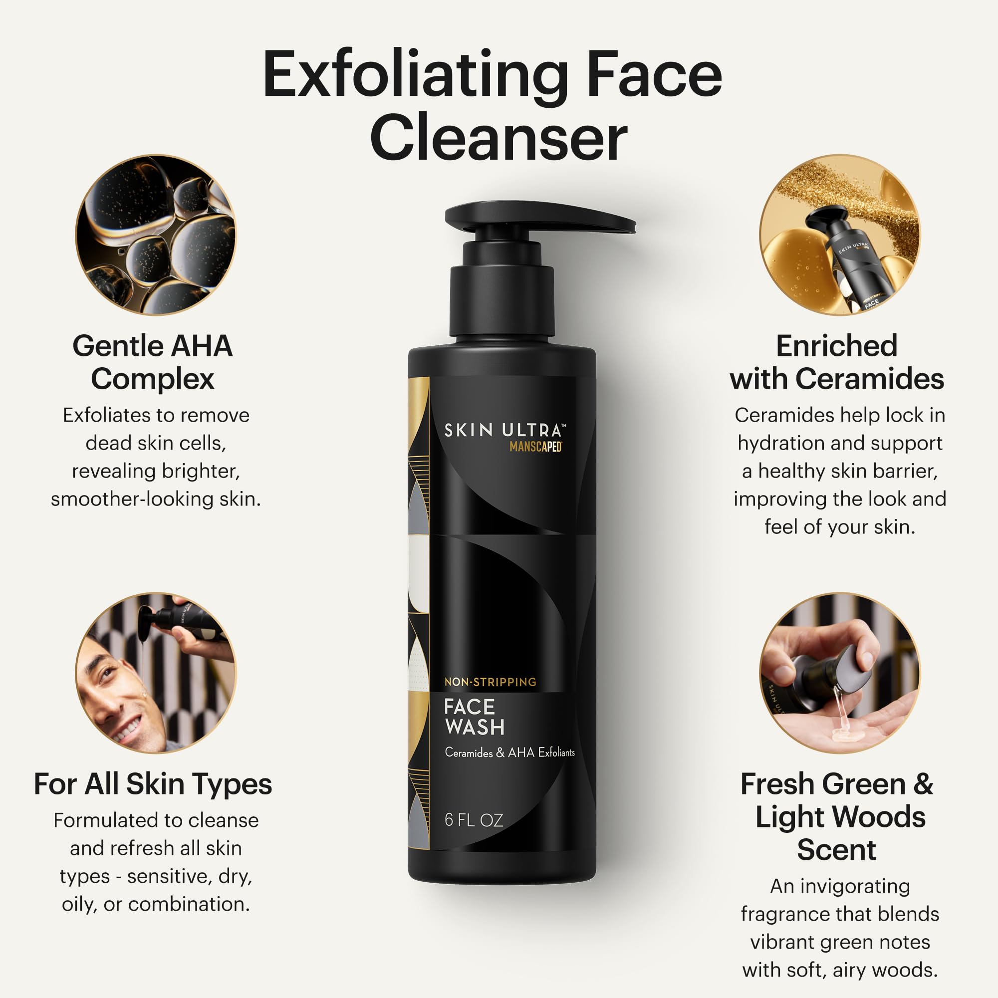 MANSCAPED Skin Ultra Face Wash: espuma suave para limpieza sin irritación.