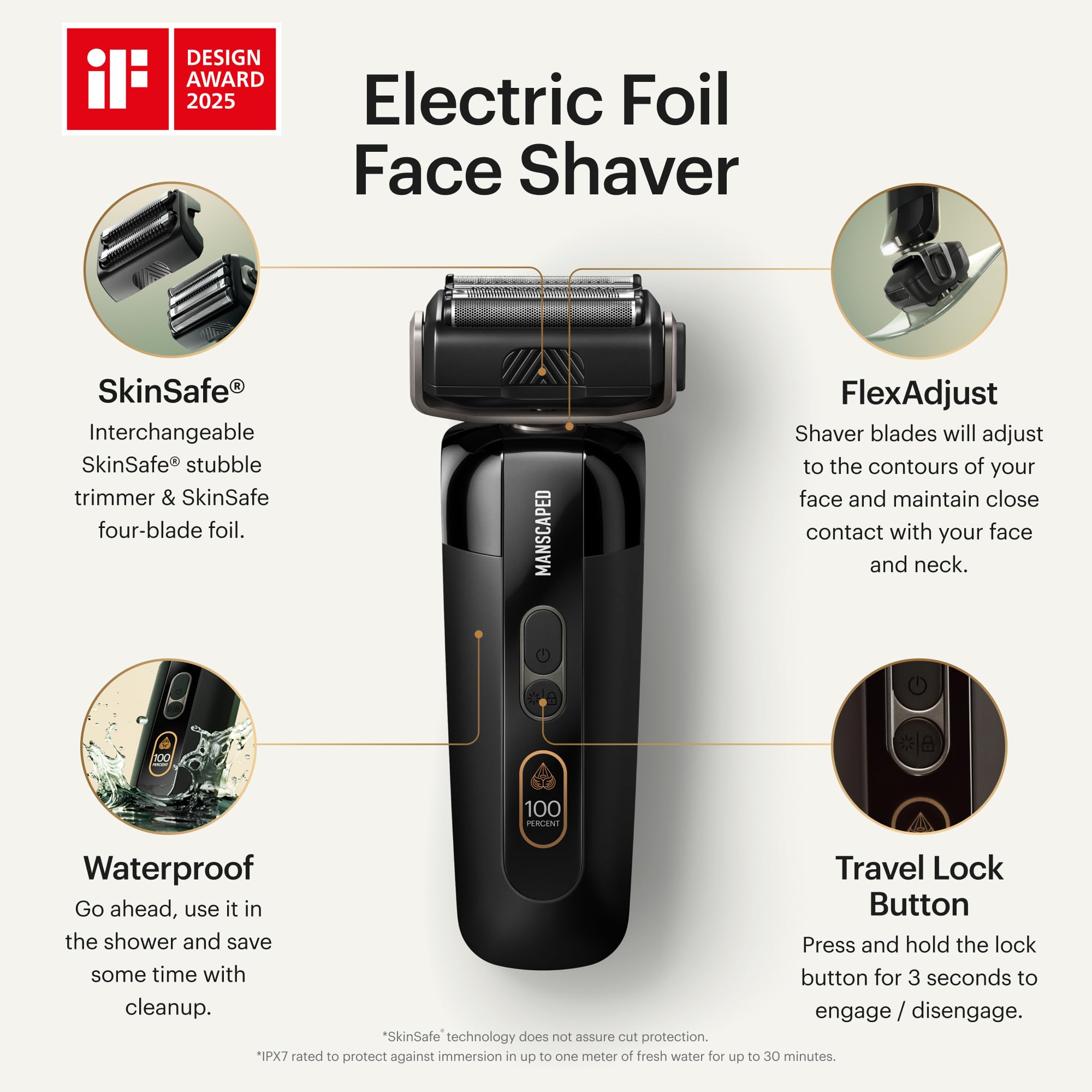 MANSCAPED The Chairman PRO four-blade foil head for a close, even shave.
