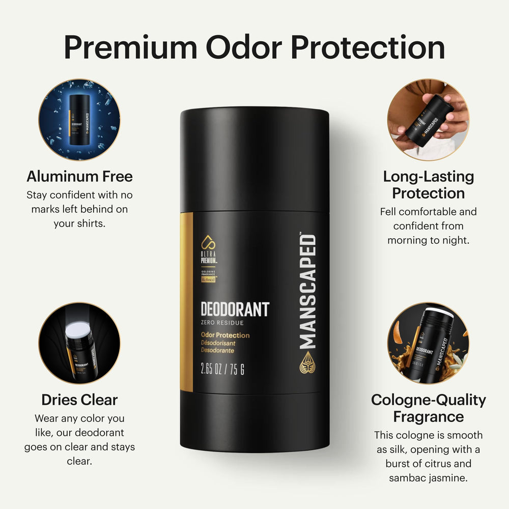 MANSCAPED UltraPremium Deodorant provides aluminum-free protection for active days