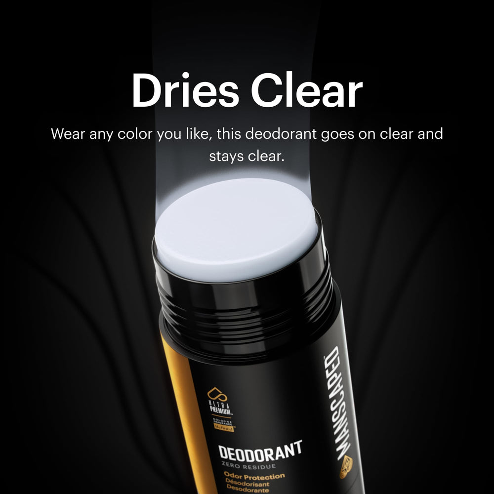 MANSCAPED UltraPremium Desodorante, fórmula clara que no deja residuos visibles.