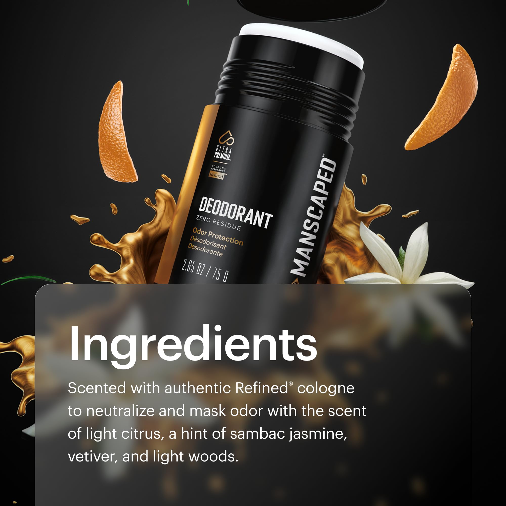 MANSCAPED UltraPremium Desodorante, uso diario, reduce olores y mantiene frescura.