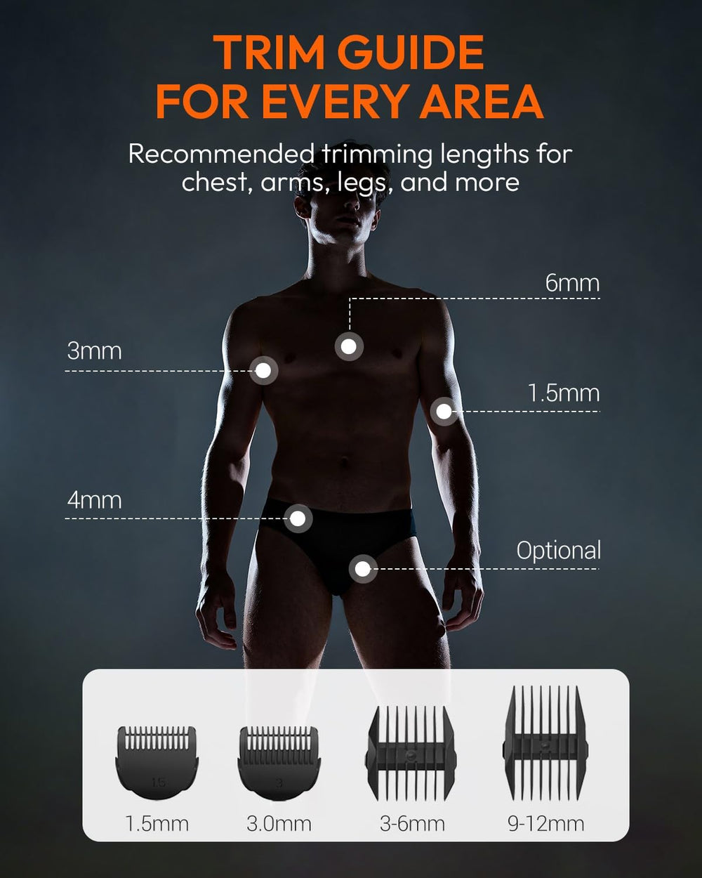 MANSPOT guard 9-12mm enables longer, even body hair shaping.