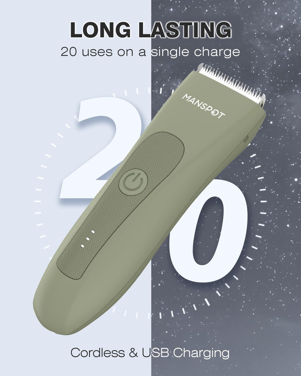 Length guards on MANSPOT trimmer offer versatile grooming options.