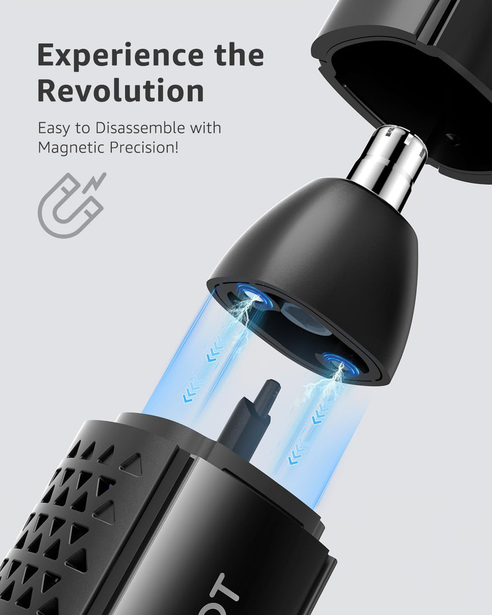 MANSPOT vacuum suction captures hair during trimming.