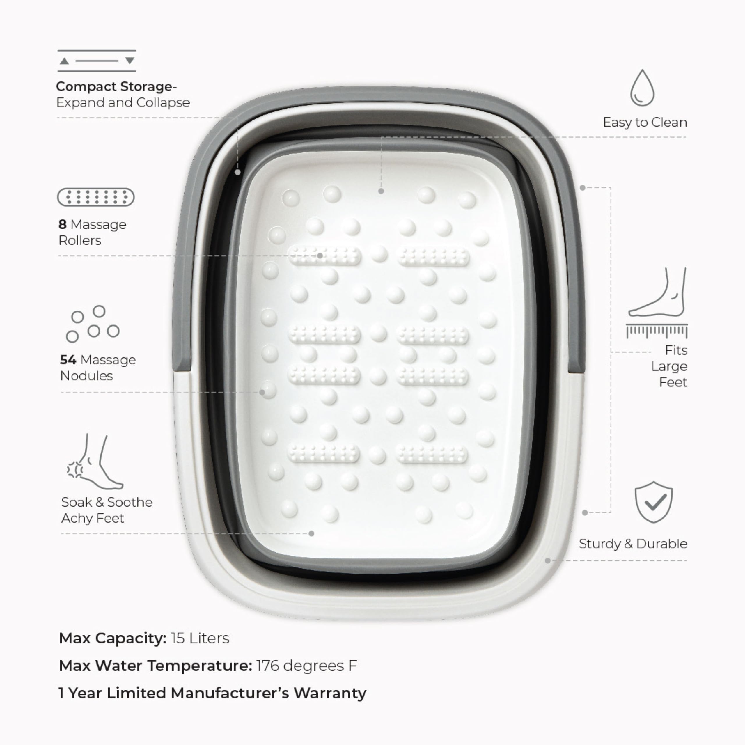 Mantello collapsible foot bath with carry handle for on-the-go use.