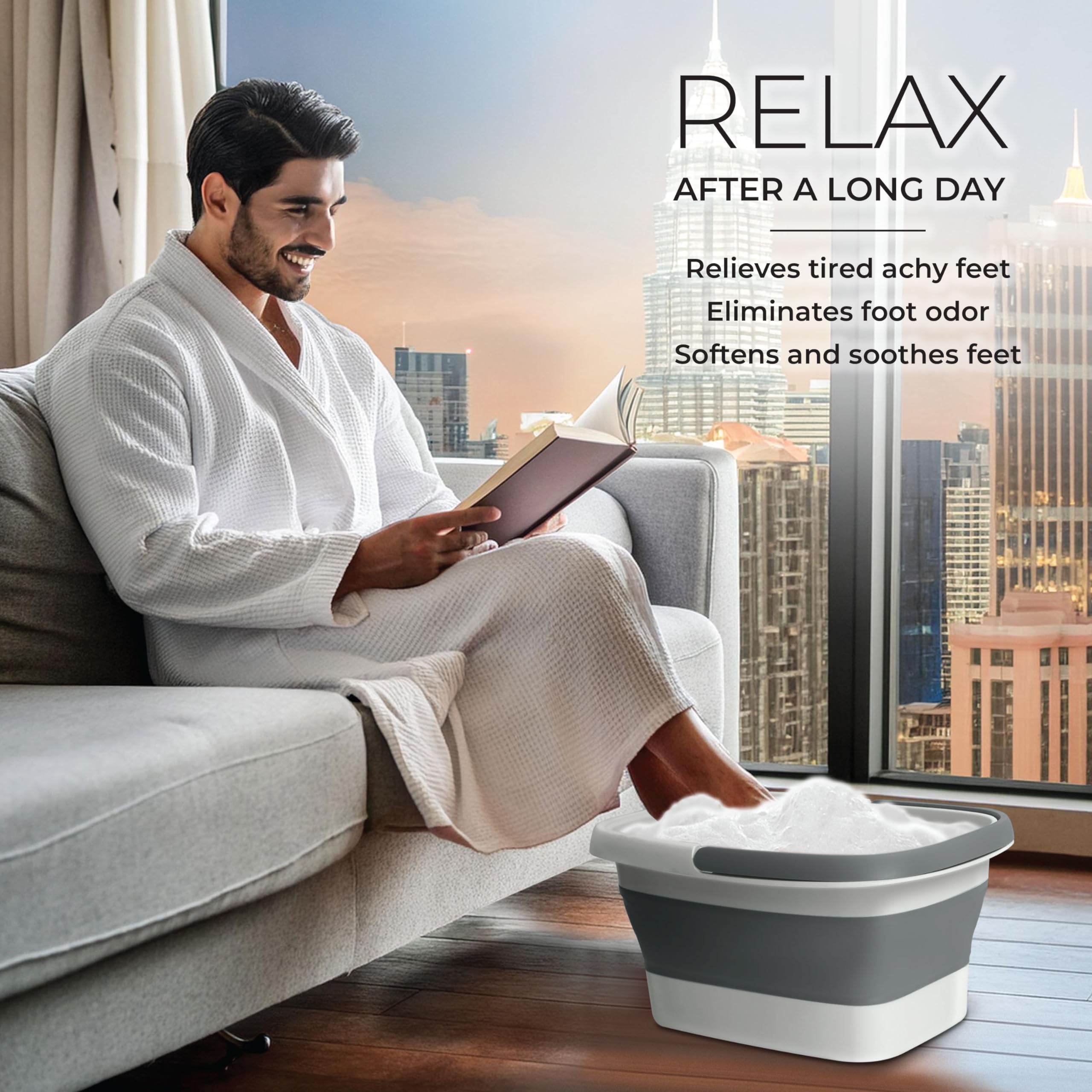 Mantello collapsible foot bath with sleek, modern design.