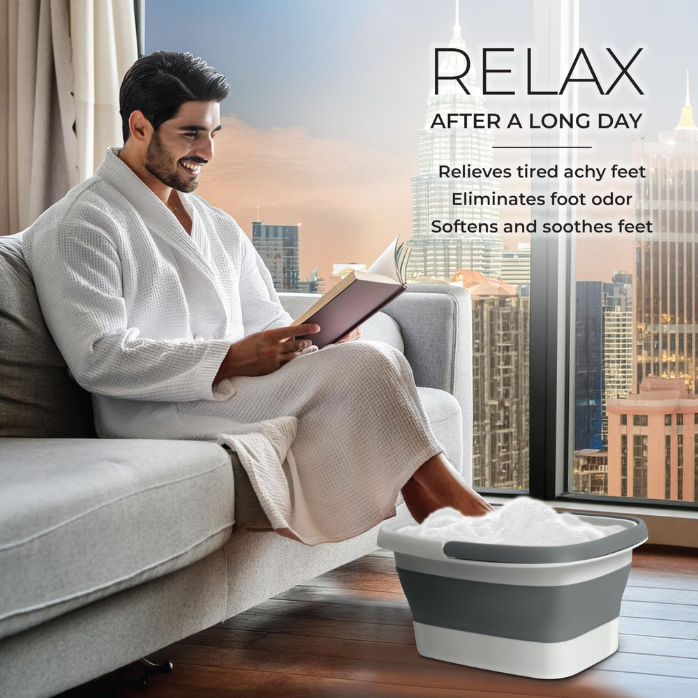 Mantello collapsible foot bath with sleek, modern design.