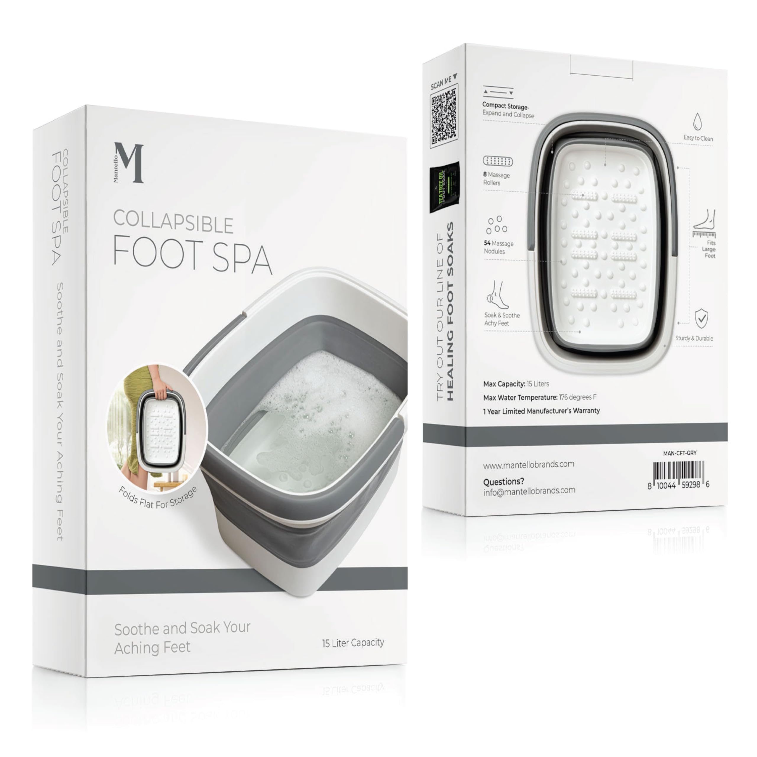 Mantello collapsible foot bath in white and grey enhances any bathroom.