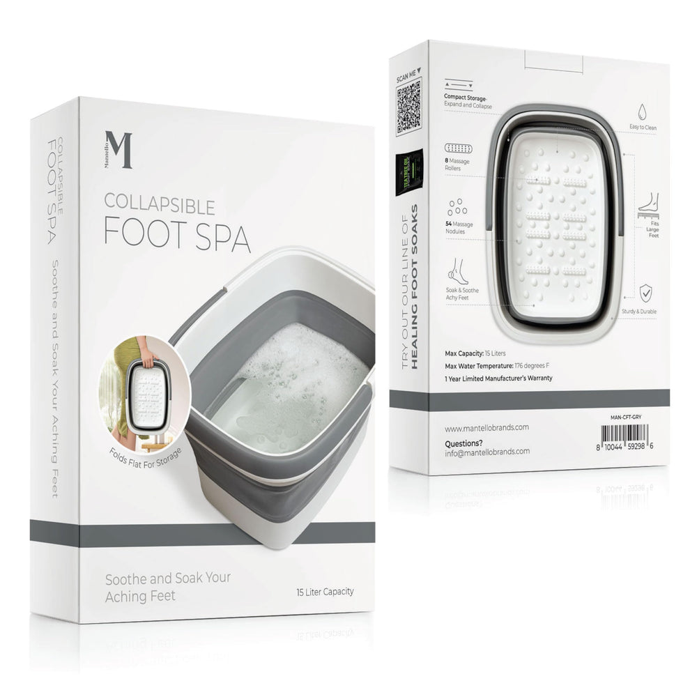 Mantello collapsible foot bath in white and grey enhances any bathroom.
