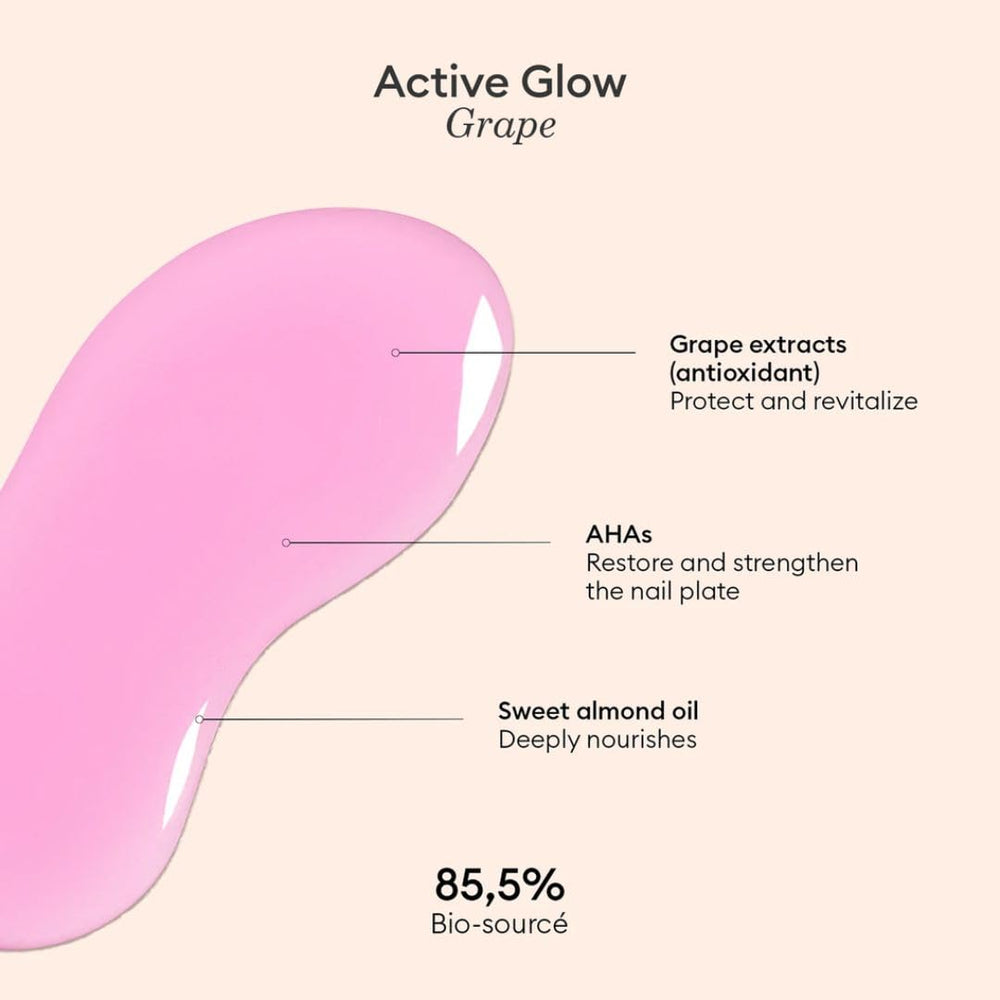Manucurist Active Glow Grape packaging highlights vegan, France-made formula.