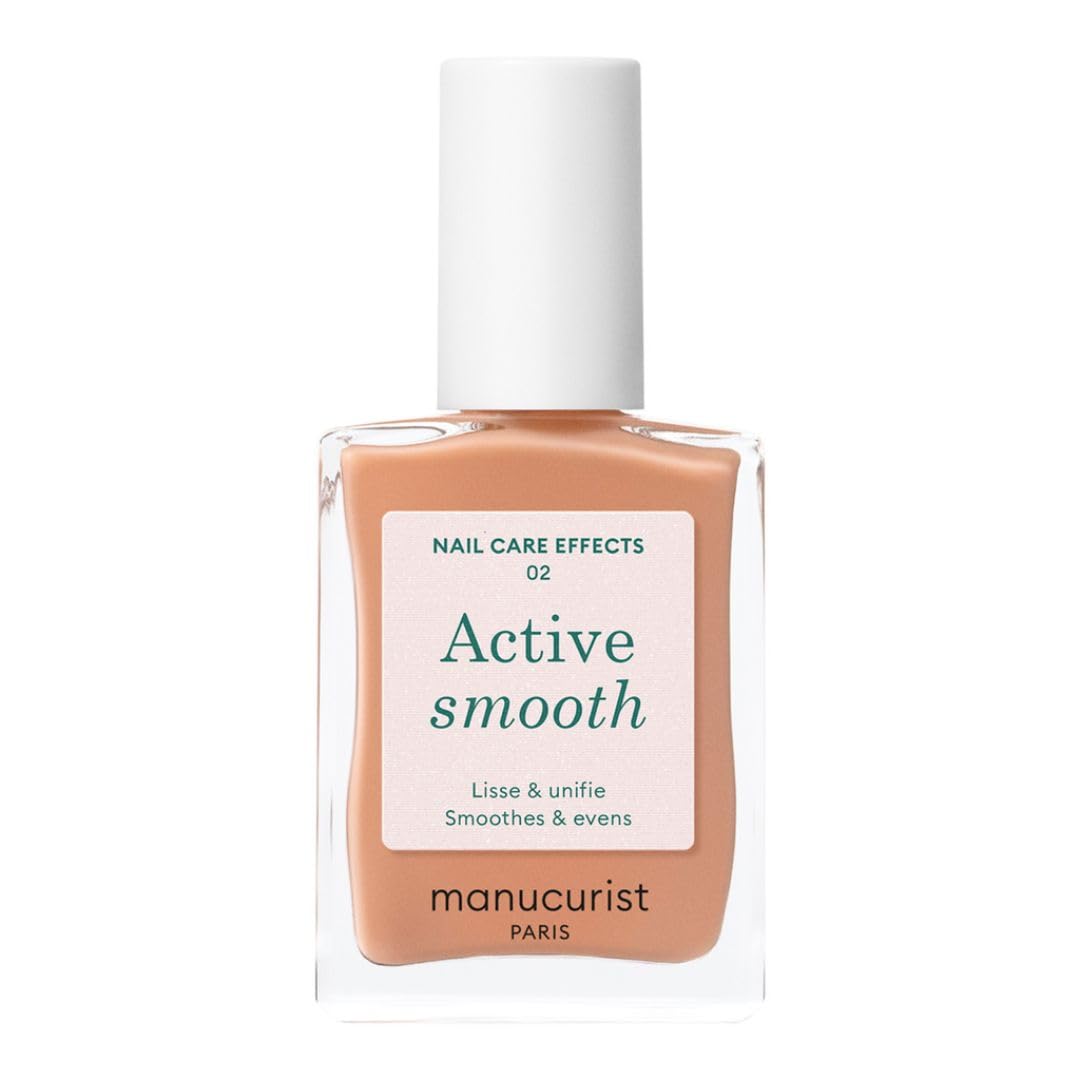 Manucurist Active Smooth 02 botella-oro ofrece acabado satinado y fortalecimiento suave para uñas.