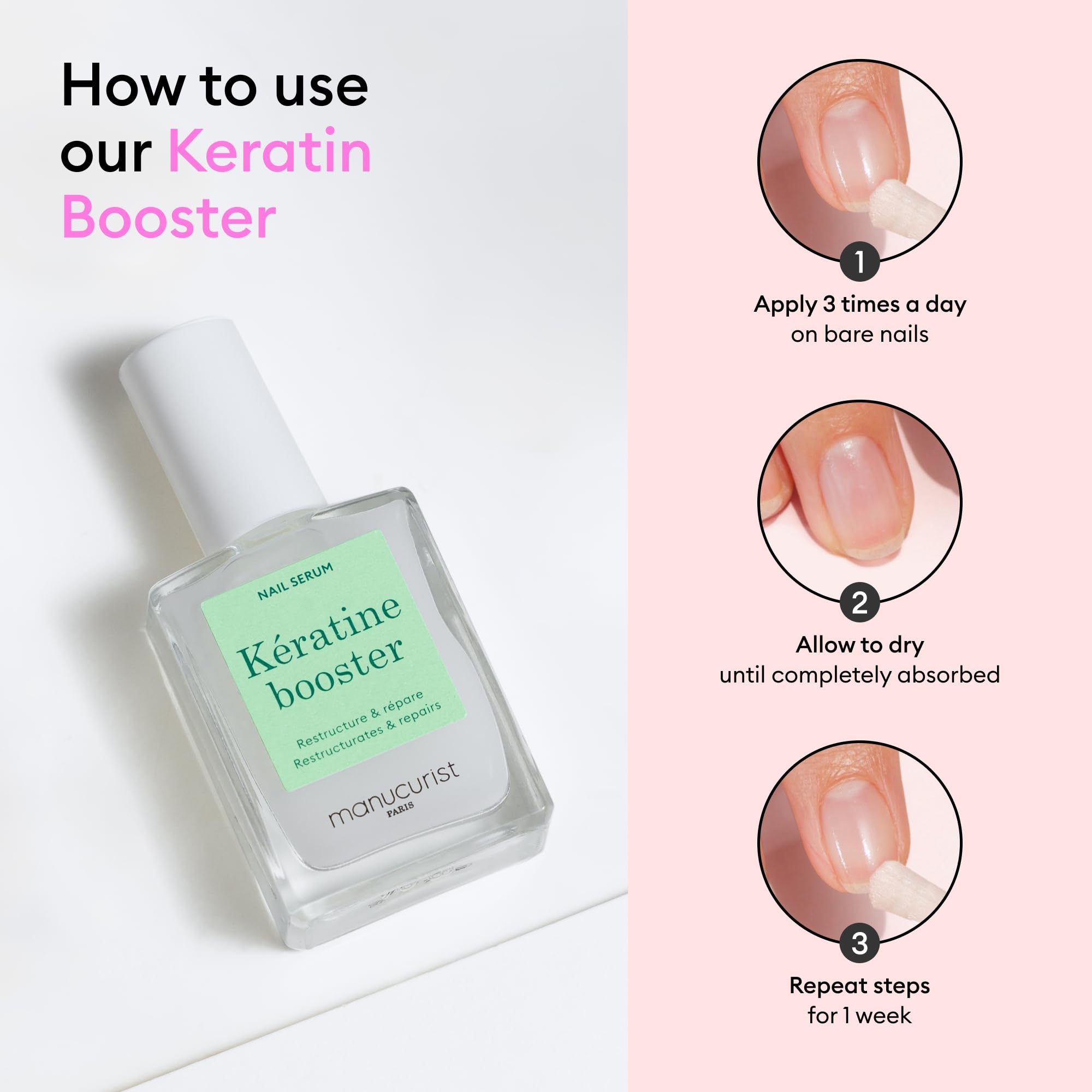 Manucurist Keratin Booster: textura fluida que se absorbe rápidamente.
