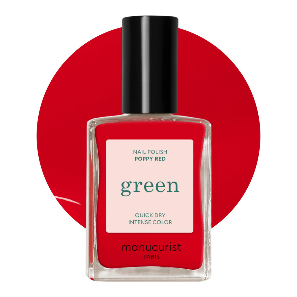 Manucurist Línea Verde, secado rápido en rojo amapola, ideal para manicuras rápidas.
