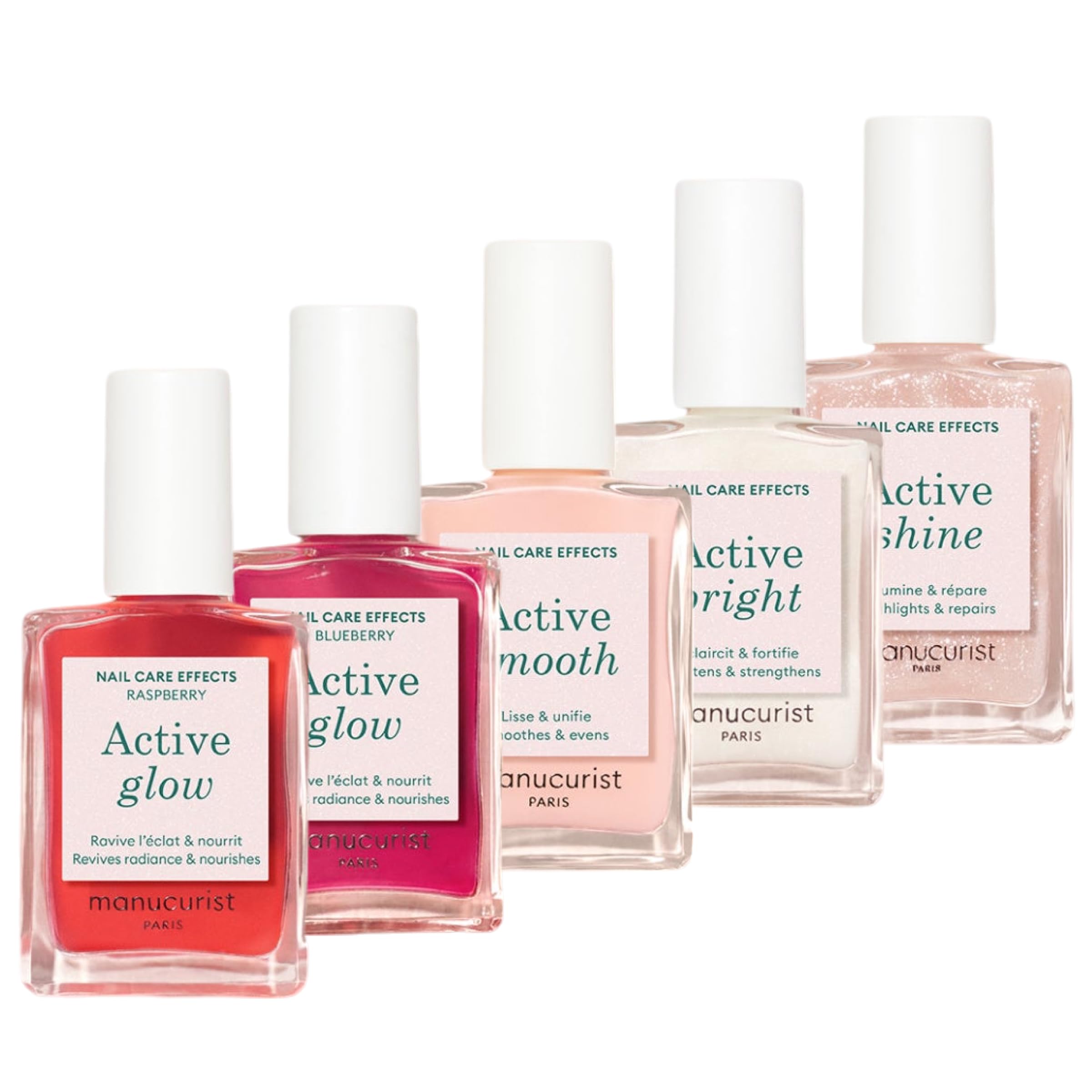 Manucurist Rainbow Active Raspberry Glow bottle for a nourishing, buildable tint.
