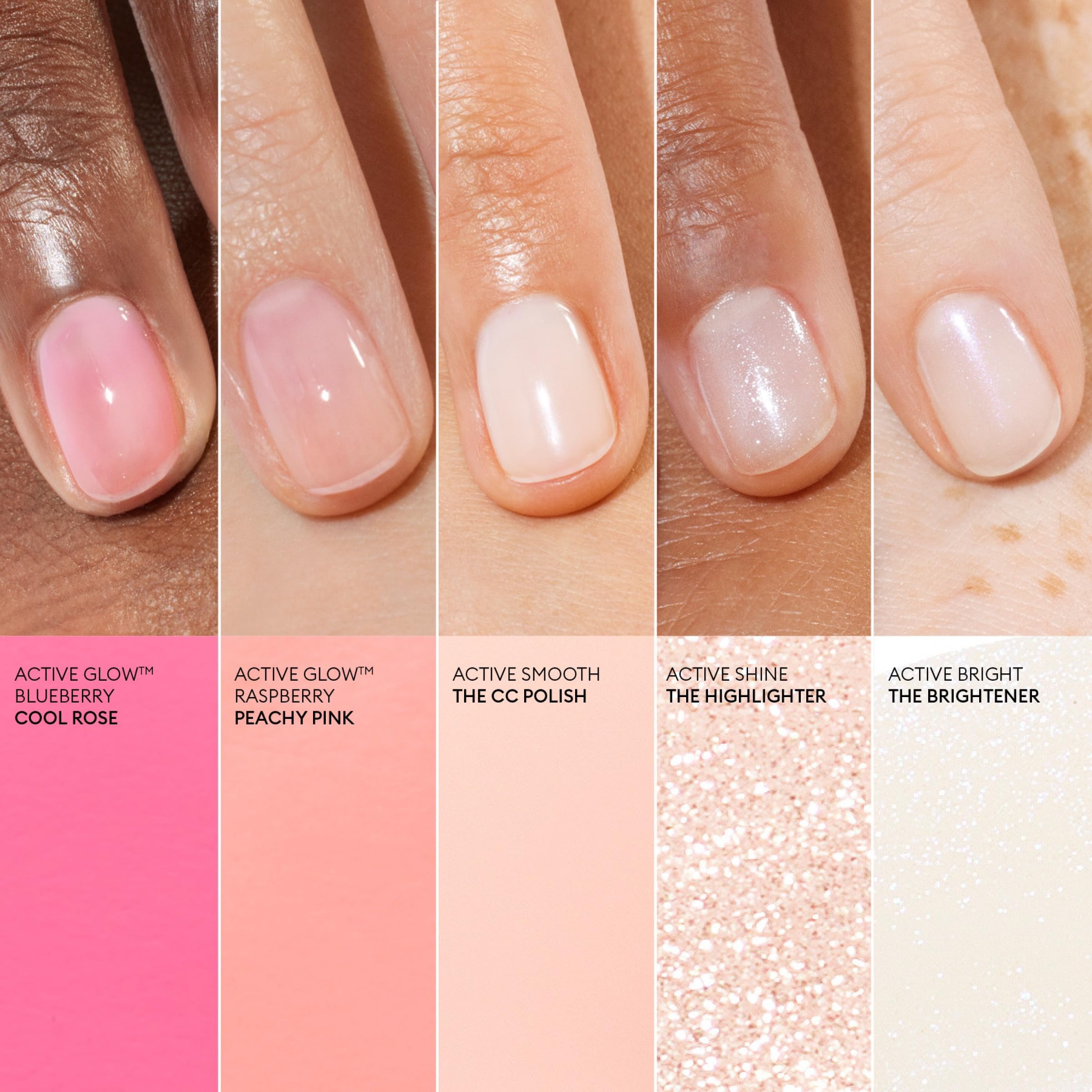 Manucurist Rainbow Active Shine bottle provides a shiny highlighter finish for nails.