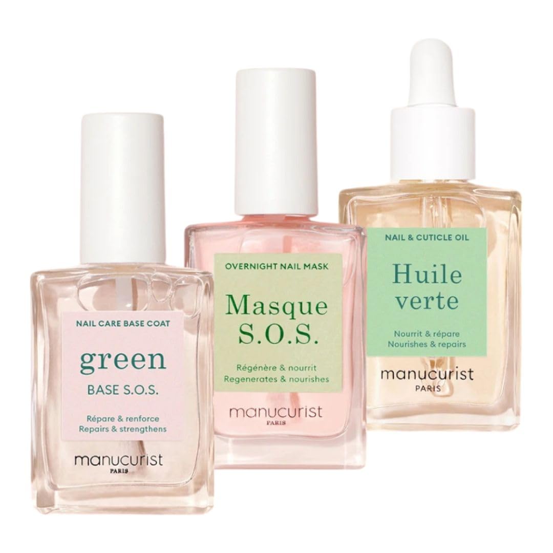 Manucurist Rescue Kit base coat strengthens damaged nails for repair.