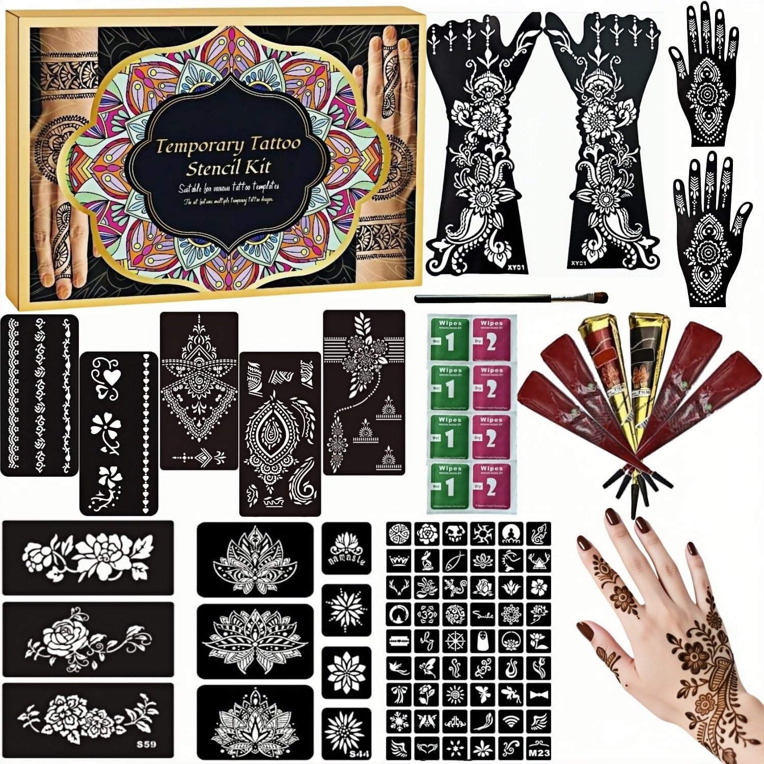 ManYan HaiYan tatuajes temporales conjunto con 12 hojas reutilizables para diseños variados.