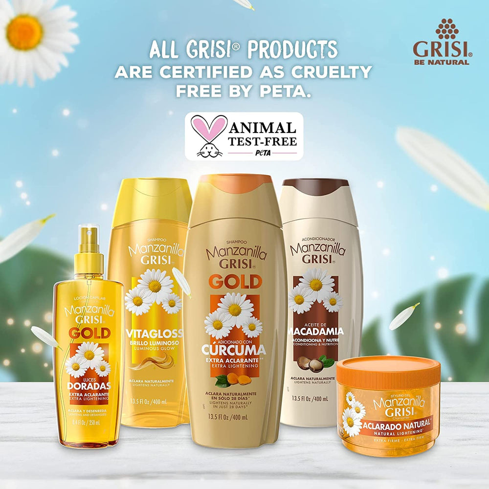 Manzanilla Grisi Chamomile Gel hands applying to wet hair.