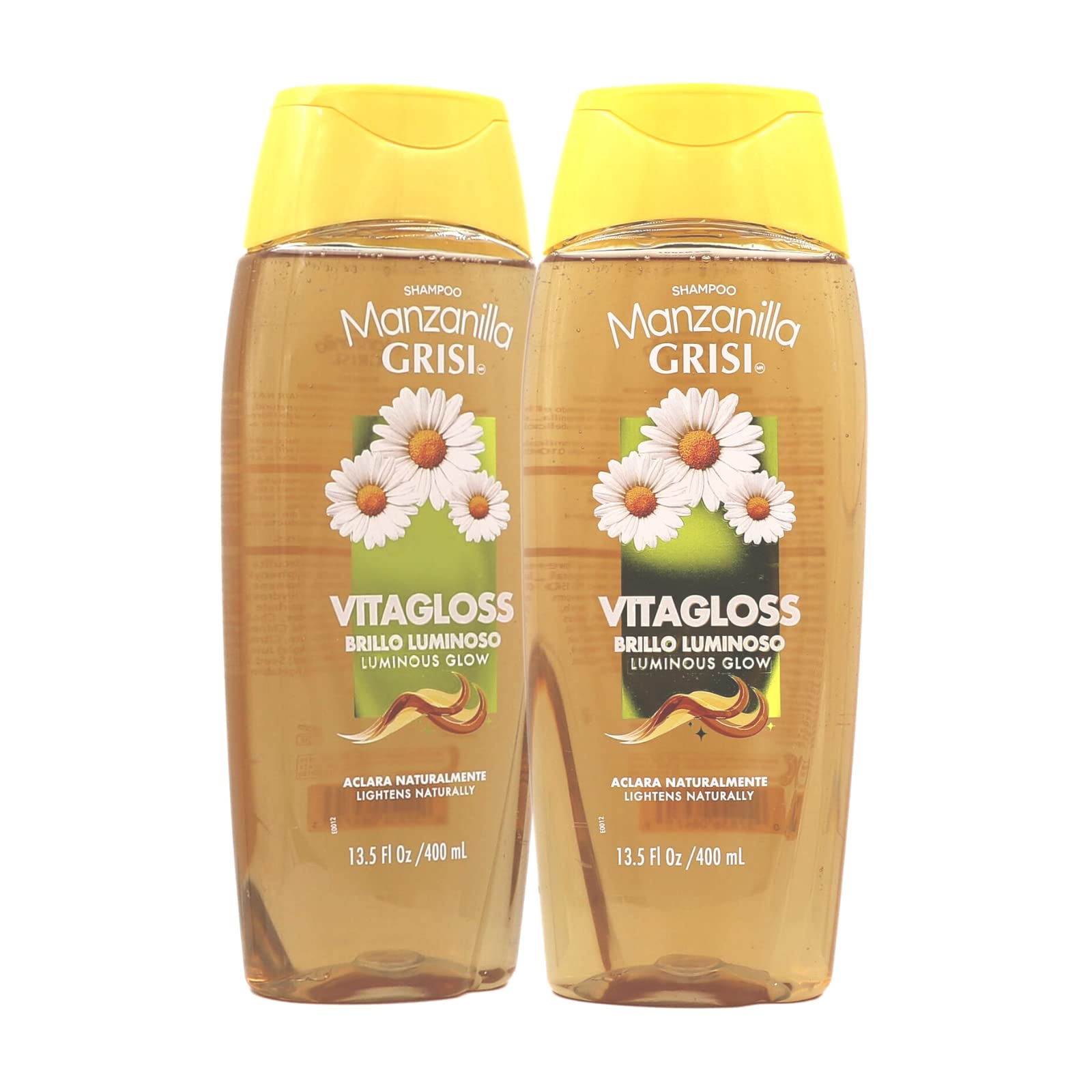 Manzanilla Grisi Shampoo en botella 2-pack, aporta brillo radiante y cabello nutrido.