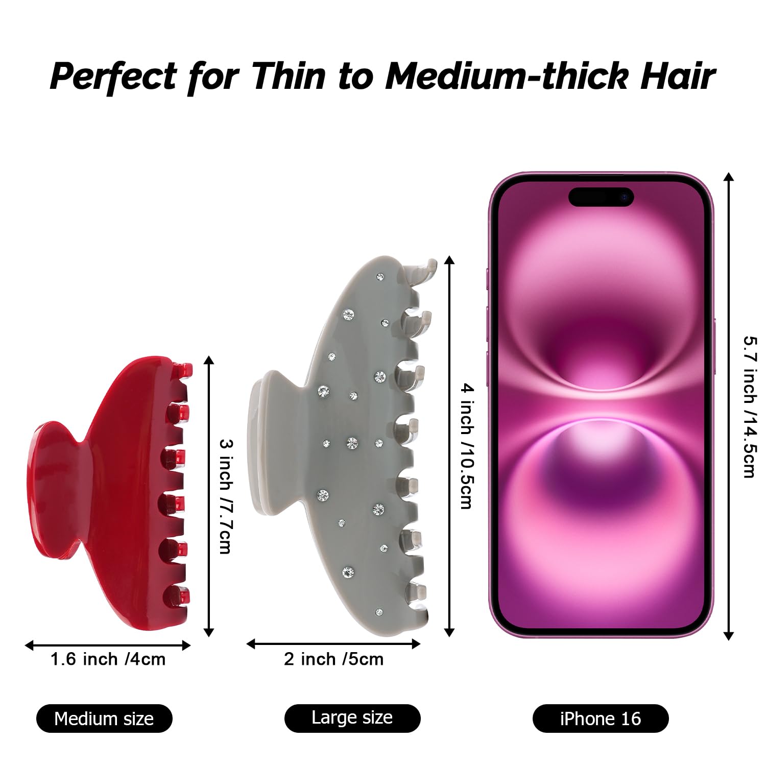 MAORULU clip de pelo con dientes redondeados, protege el cabello al sujetar sin tirones.