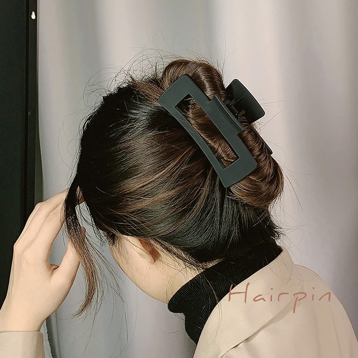 MAORULU clip negro grande rectangular, diseño clásico para pelo grueso