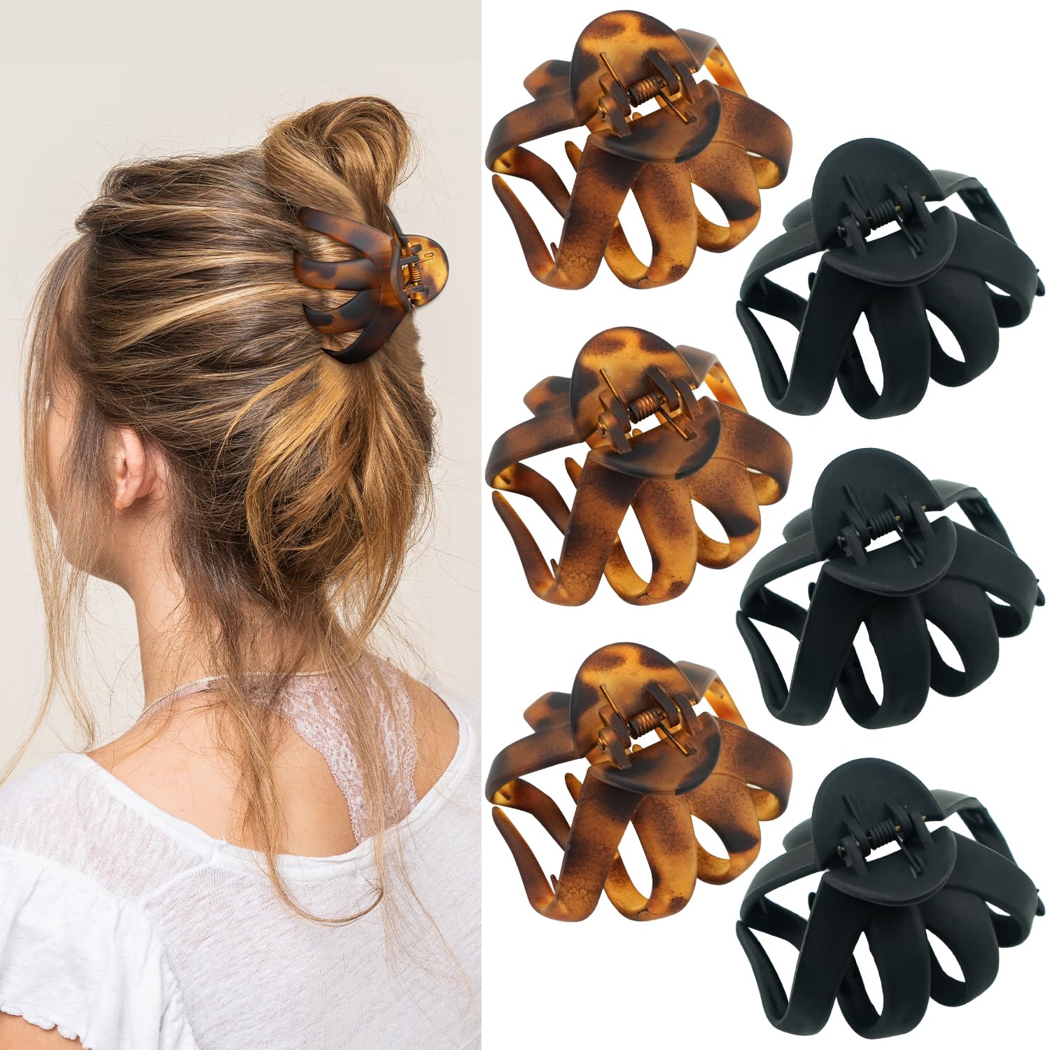 MAORULU medium octopus clip in black closeup shows secure hair grip.