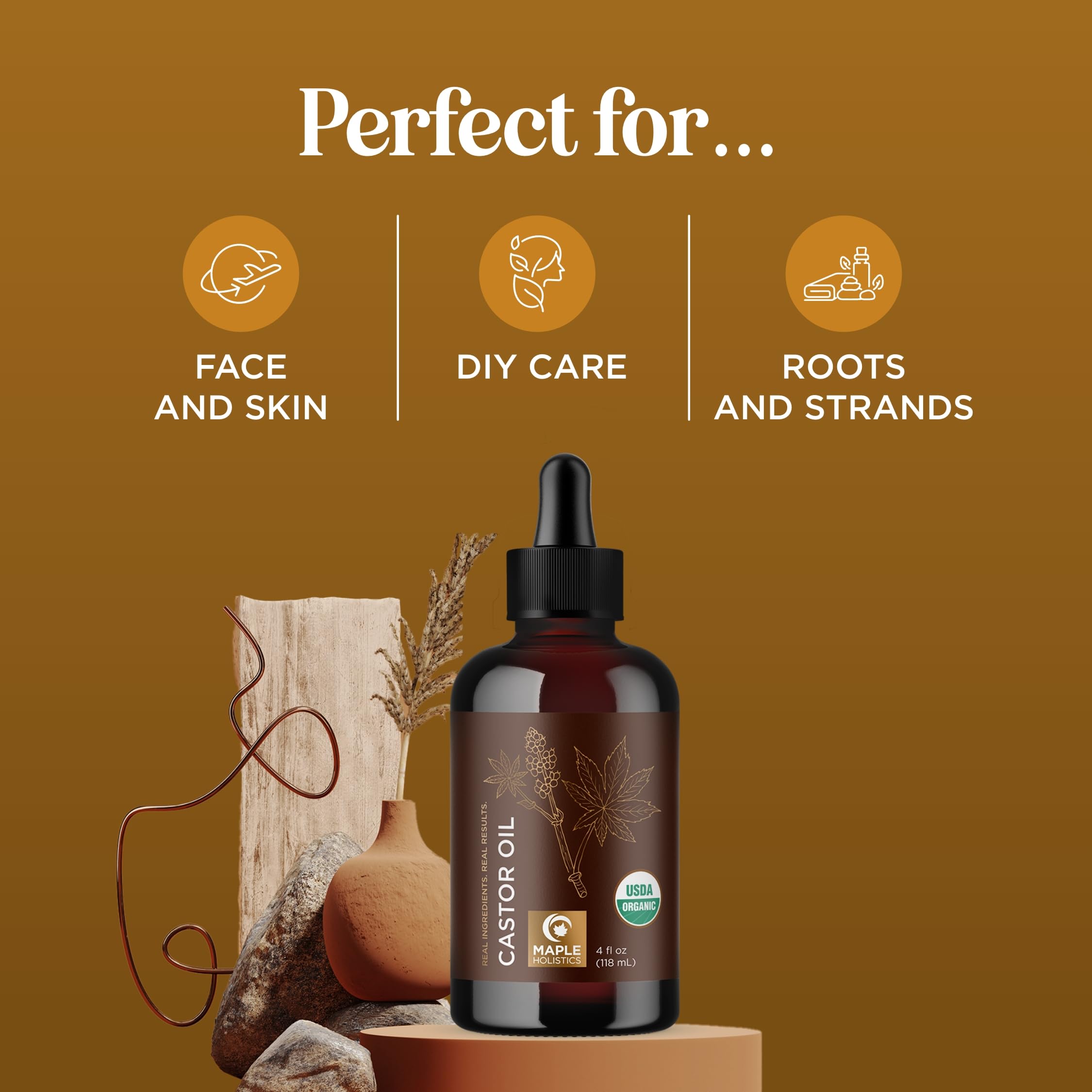 Maple Holistics Aceite de Ricino Orgánico: cabello con brillo y volumen gracias al aceite puro