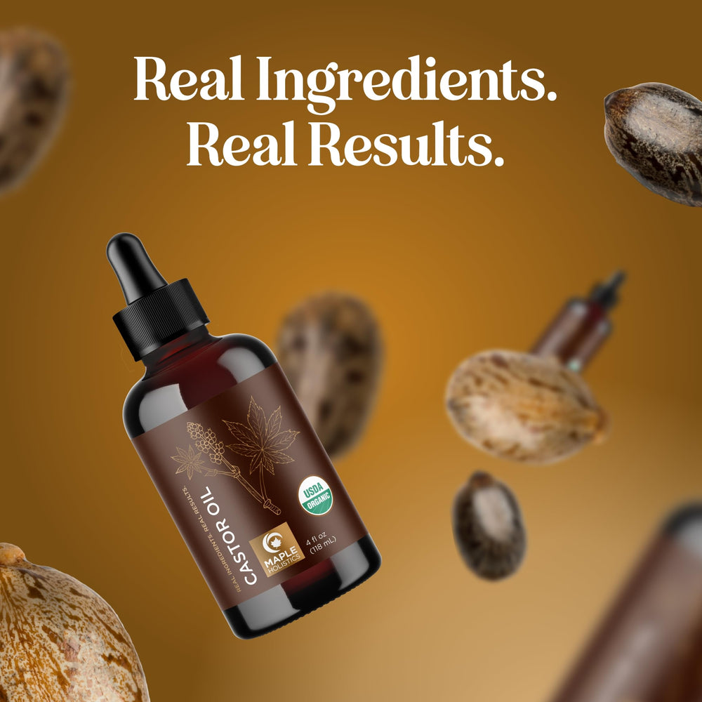 Maple Holistics Aceite de Ricino Orgánico: cuidado corporal suave y ritual de detox ligero