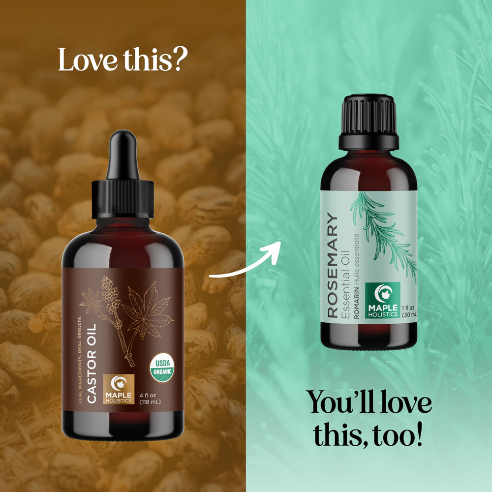 Maple Holistics Aceite de Ricino Orgánico: mezcla DIY con aceites esenciales para cabello