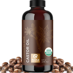 Maple Holistics Aceite de ricino en botella de vidrio, hidrata el cabello con suavidad.