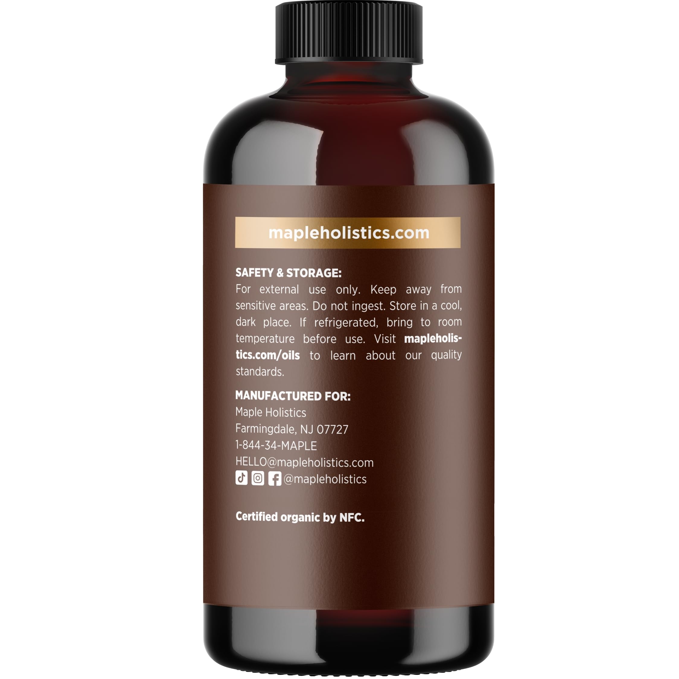 Maple Holistics Aceite de ricino en botella de vidrio para piel facial, hidrata.