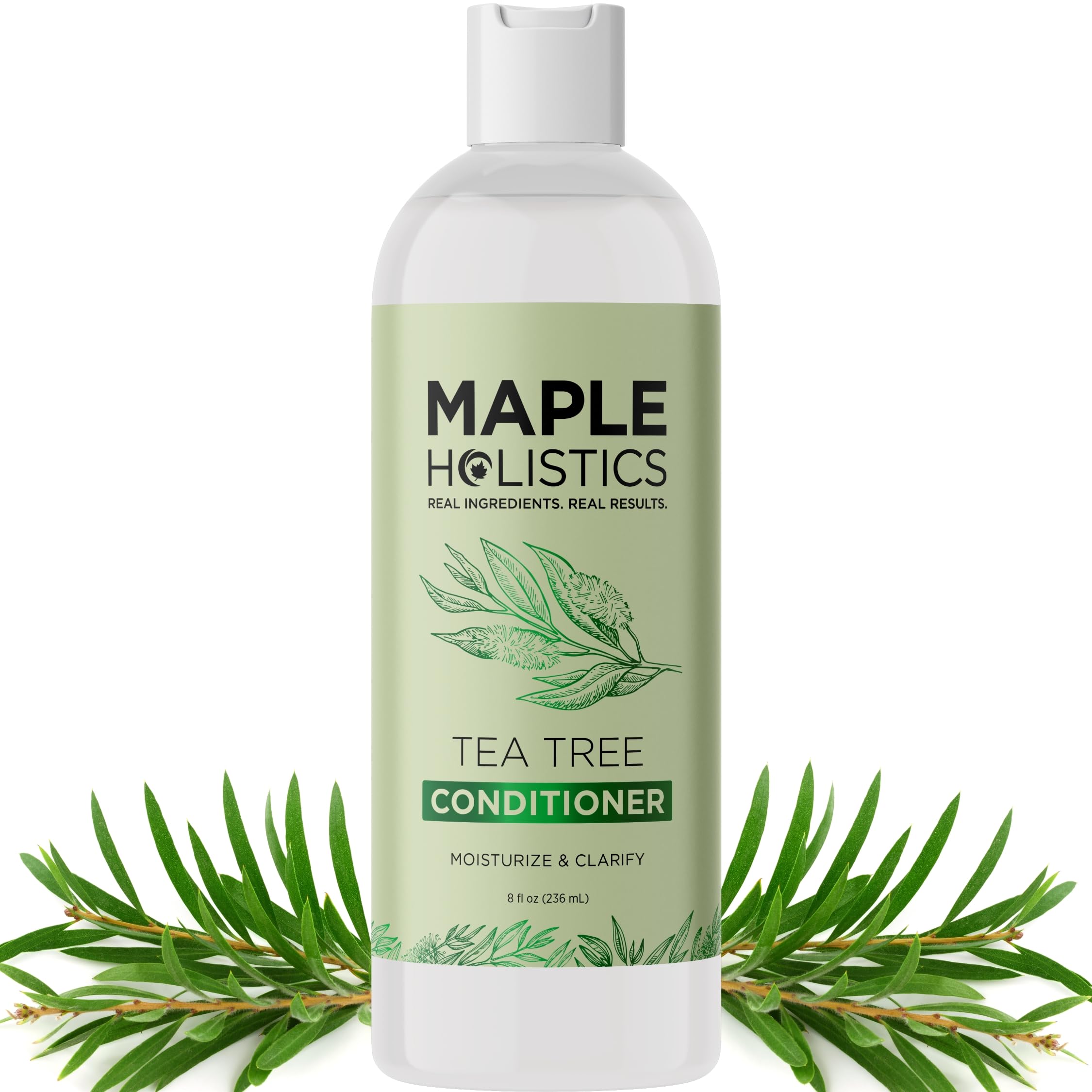Maple Holistics Acondicionador árbol de té vertiendo en la botella para hidratación.