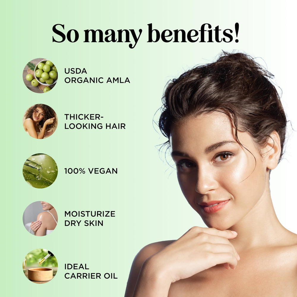 Maple Holistics Amla Oil con gotero facilita aplicación para volumen.