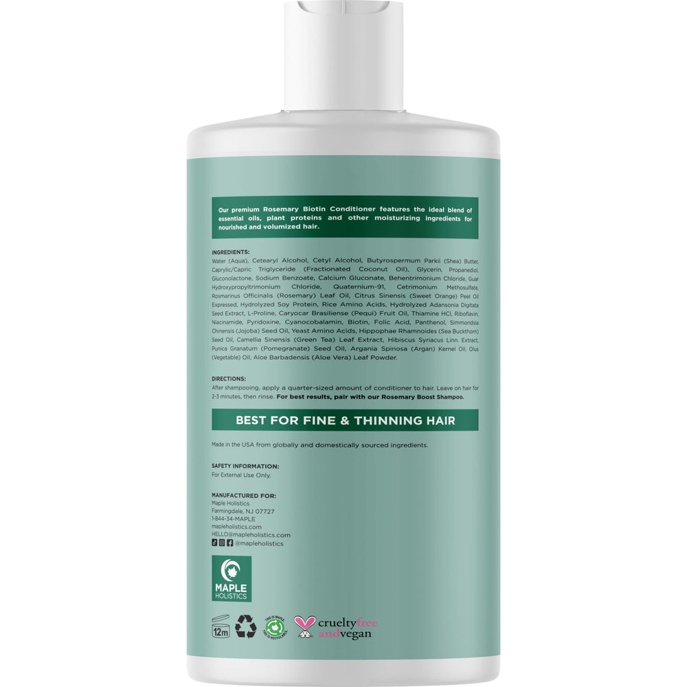 Maple Holistics Biotin Rosemary Conditioner nutrition panel image highlights B vitamins for hair vitality.