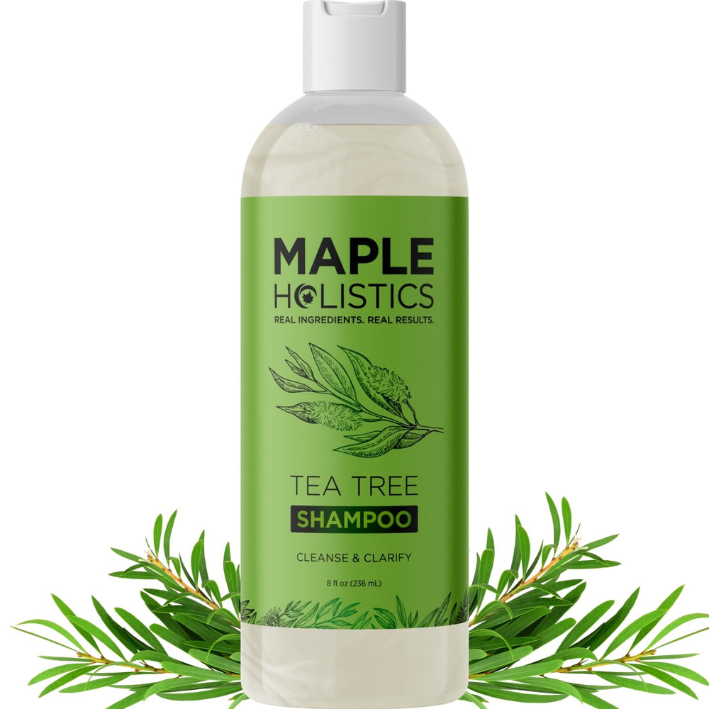 Maple Holistics champú clarificante arbol-de-te en botella para cuero cabelludo limpio