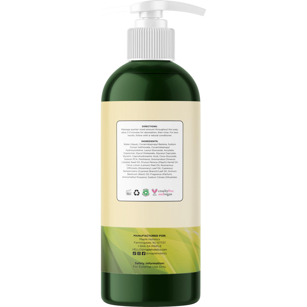 Maple Holistics Champú sin sulfatos, etiqueta limpia y fórmula purificante para cuero cabelludo sensible.