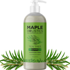 Maple Holistics clarifying shampoo bottle showing cleansing action for oily hair.