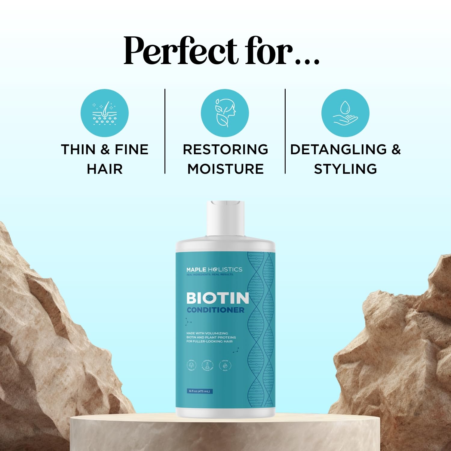 Acondicionador con biotina, argán y té verde, brinda brillo natural suave.